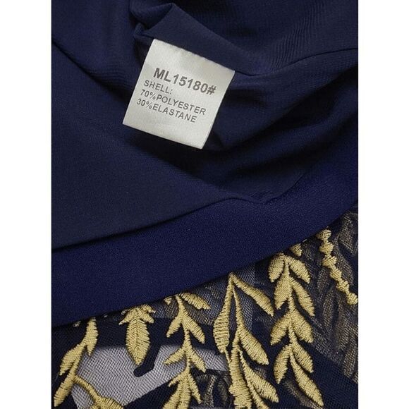 💙 NWT Blue Gold Floral Embroidered ¾ Mesh Sleeves Formal Sheath Dress SIZE 6 - Picture 12 of 15